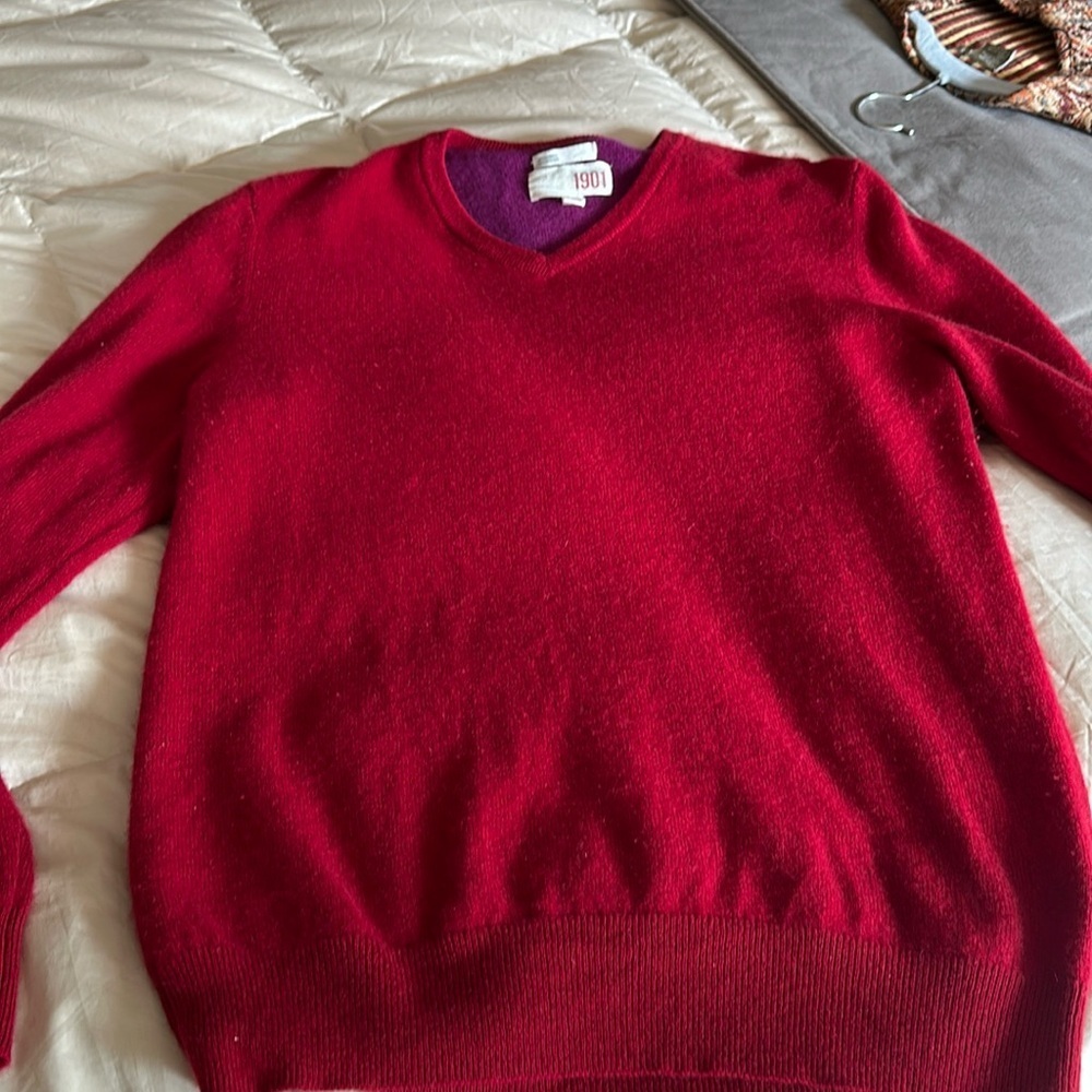 Women’s L Cashmere V neck sweater Nordstroms EUC  cleaned dark red